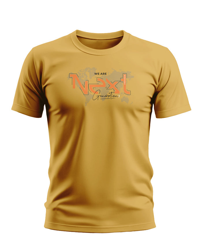 Yellow men's T-shirt with 'We Are Next Generation' graphic print on front