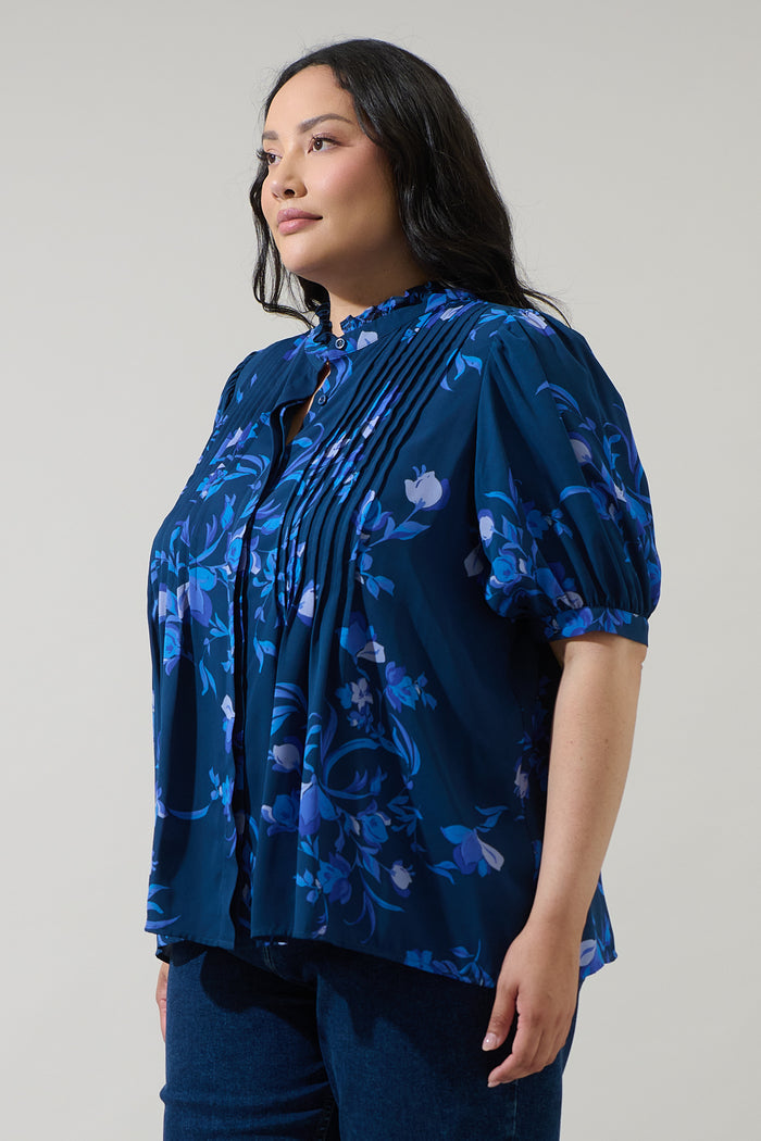 Niva Floral Elysia Pleated Blouse Curve