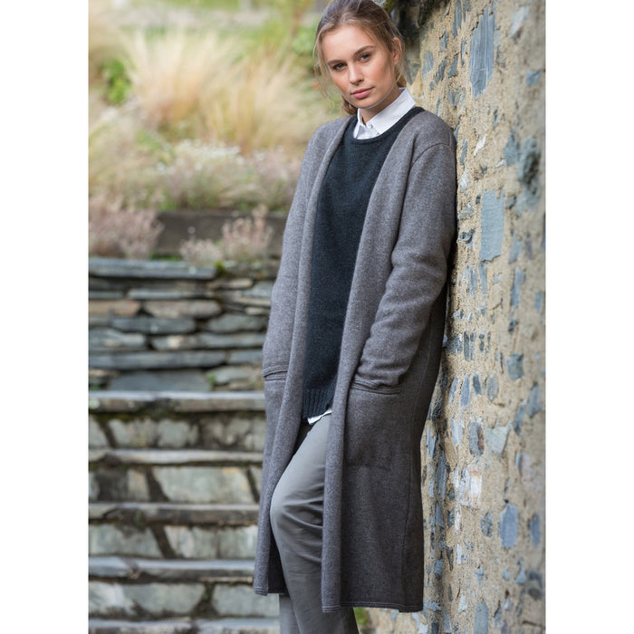 Woman wearing Noble Wilde - Merino & Possum Longline Coat in the colour Shale