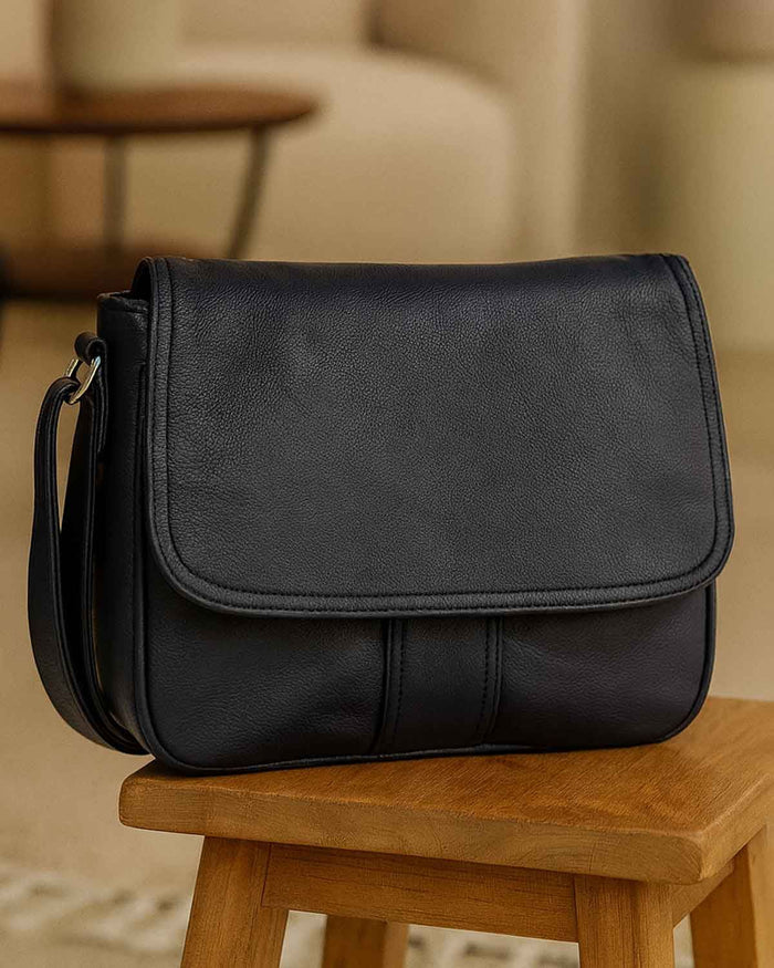 Nola Half Flap Soft Faux Leather Handbag - Navy - The Classic Boutique