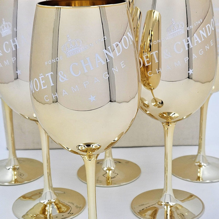 Moet Chandon Barware NOS Gold Crystal Glass Moët & Chandon Wine Water Champagne Goblets IOB