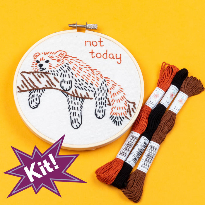 Not Today Red Panda 5" Embroidery Kit -- PopLush Embroidery