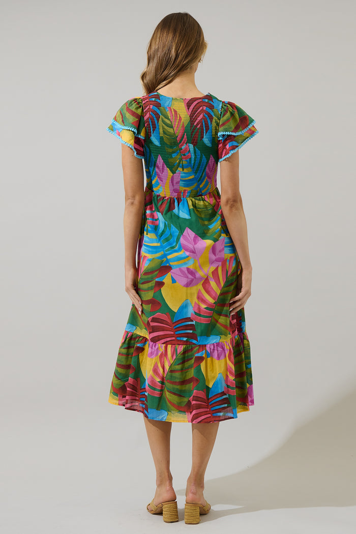 Novi Tropical Patte Tiered Midi Dress