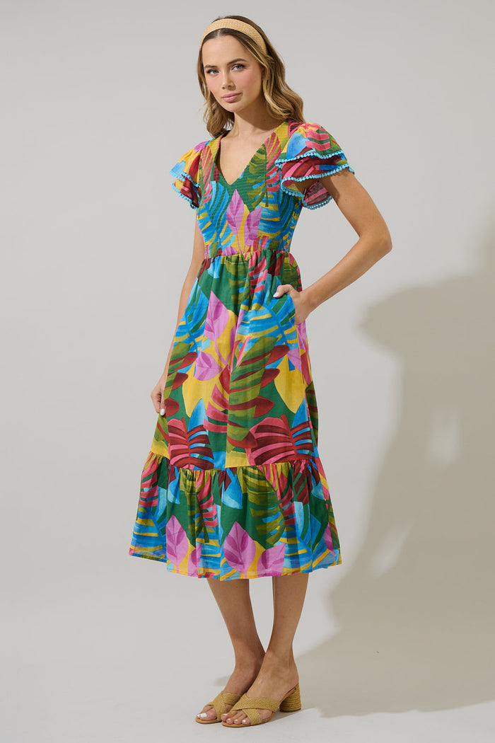 Novi Tropical Patte Tiered Midi Dress