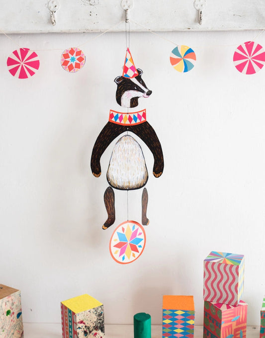 Nursery Circus Badger Kinetic Mobile by Wini Tapp