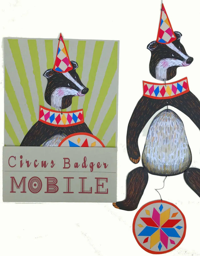 Nursery Circus Badger Kinetic Mobile by Wini Tapp