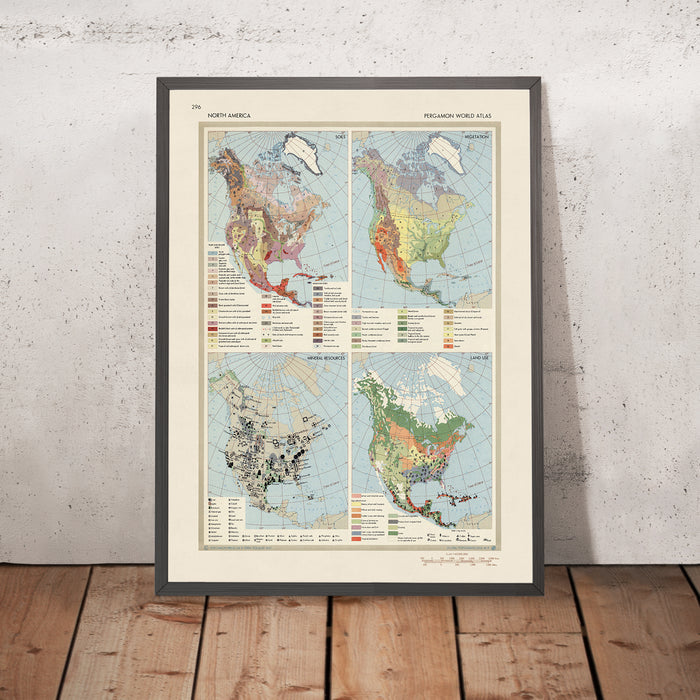 Old Infographic Map of North America, 1967: Land Use, Vegetation, Mineral Resources