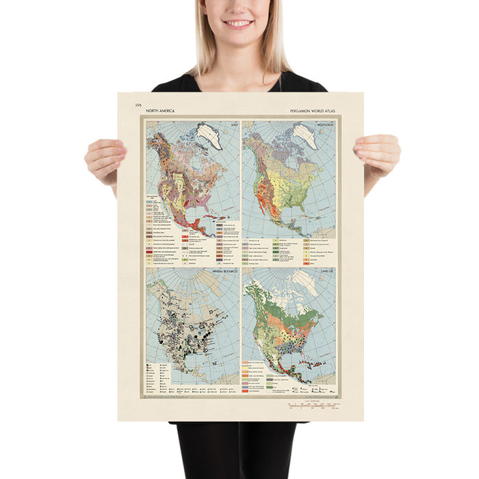 Old Infographic Map of North America, 1967: Land Use, Vegetation, Mineral Resources