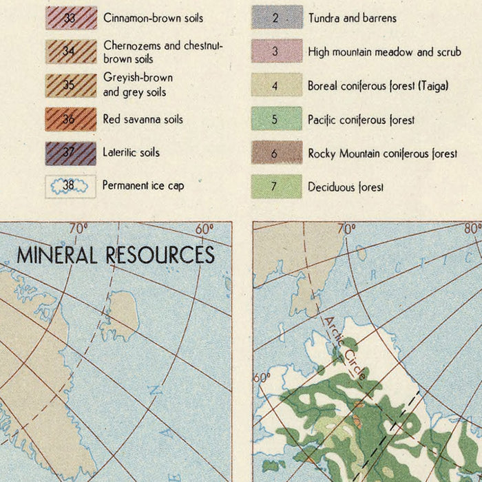 Old Infographic Map of North America, 1967: Land Use, Vegetation, Mineral Resources