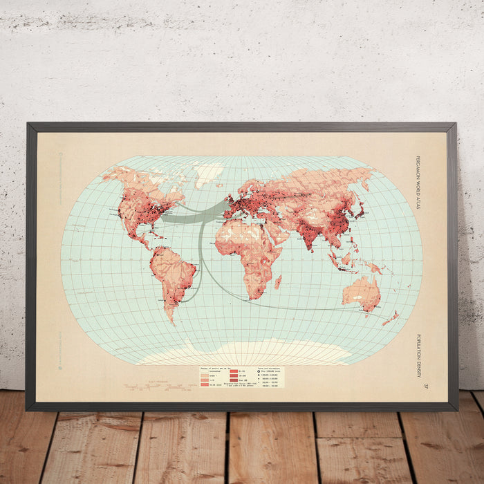 Old Infographic Map of World Population Density, 1967: Emigration Visualization, Thematic Cartography, Demographics