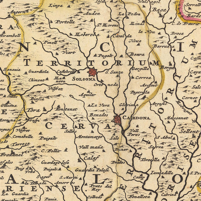 Old Map of Catalonia & Roussillon by Visscher, 1690: Barcelona, Tarragona, Girona, Perpignan, Pyrenees