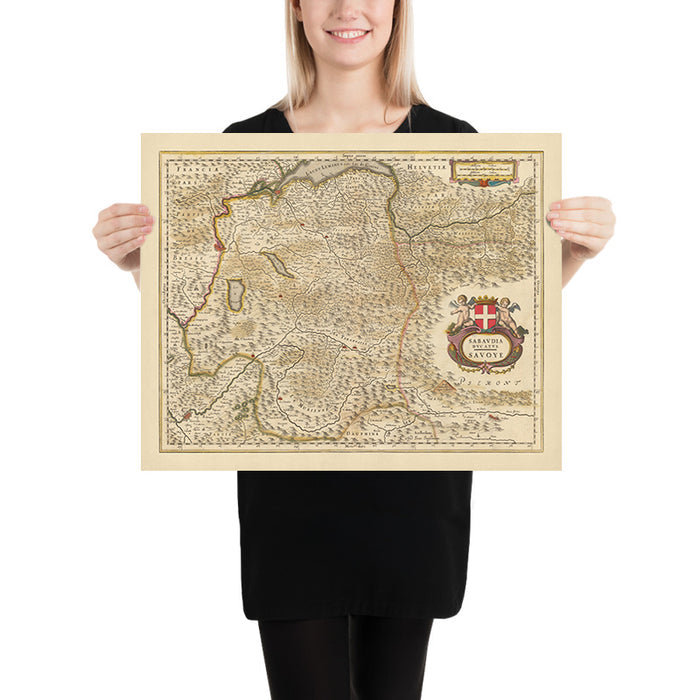 Old Map of Duchy of Savoy, France by Visscher, 1690: Geneva, Grenoble, Chambéry, Chamonix, Vanoise National Park