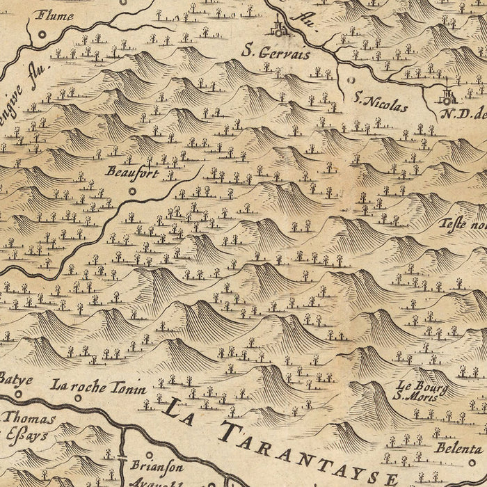 Old Map of Duchy of Savoy, France by Visscher, 1690: Geneva, Grenoble, Chambéry, Chamonix, Vanoise National Park