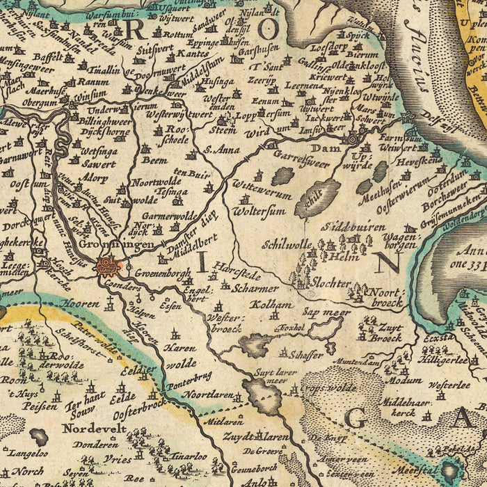 Old Map of Friesland and Groningen by Visscher, 1690: Oldenburg, Zwolle, Leeuwarden, Emmen, Kampen
