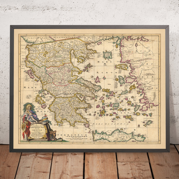 Old Map of Greece, Turkey & Aegean by Visscher, 1690: Athens, Crete, Saronic Islands, Cyclades, Dodecanese