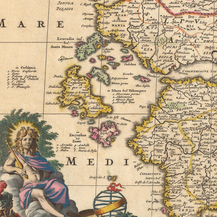 Old Map of Greece, Turkey & Aegean by Visscher, 1690: Athens, Crete, Saronic Islands, Cyclades, Dodecanese