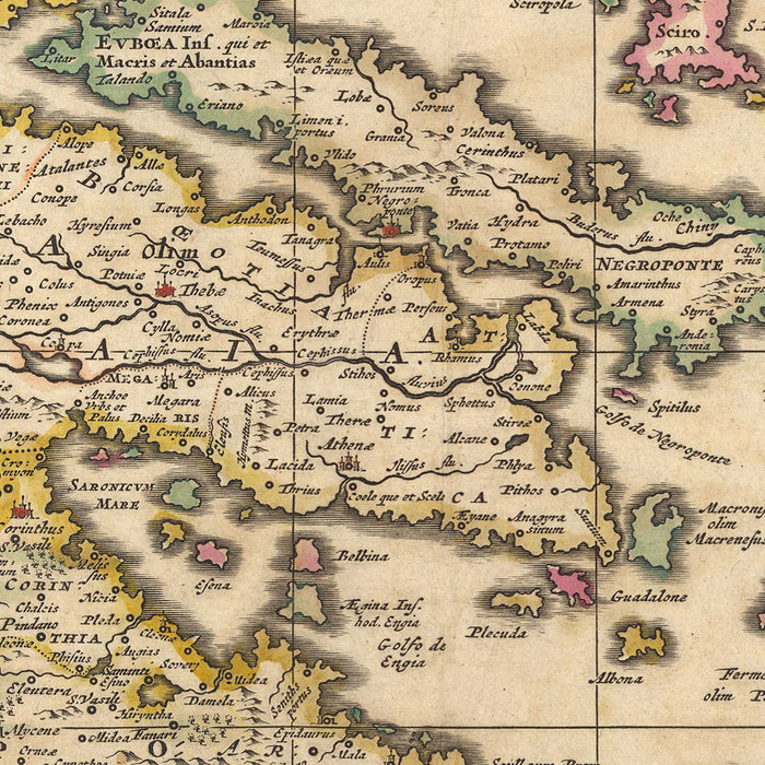 Old Map of Greece, Turkey & Aegean by Visscher, 1690: Athens, Crete, Saronic Islands, Cyclades, Dodecanese