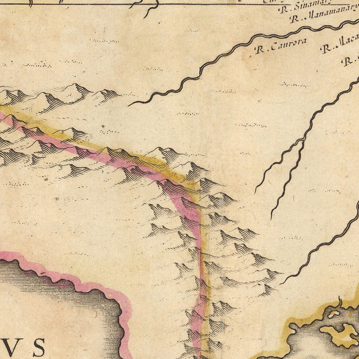 Old Map of Guiana the Amazon by Nicolaes Visscher II, 1690: Trinidad and Tobago, Suriname, Amapá, Pará, Guyana