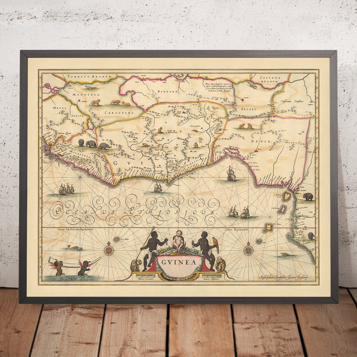 Old Map of Guinea by Visscher, 1690: Gold, Slave and Ivory Coast, West Africa, Lomé, Lagos, Abidjan, Niger River