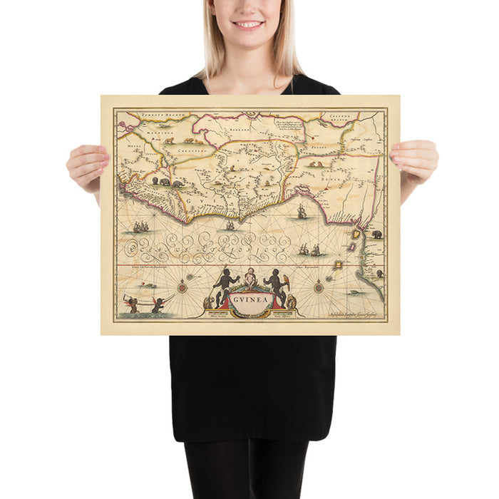 Old Map of Guinea by Visscher, 1690: Gold, Slave and Ivory Coast, West Africa, Lomé, Lagos, Abidjan, Niger River