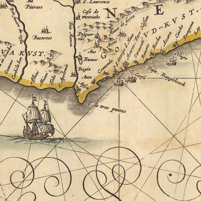 Old Map of Guinea by Visscher, 1690: Gold, Slave and Ivory Coast, West Africa, Lomé, Lagos, Abidjan, Niger River