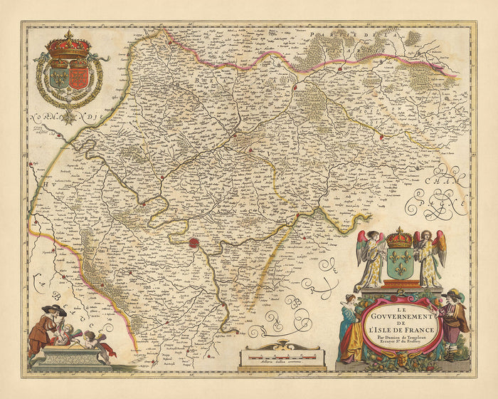 Old Map of Île-de-France by Visscher, 1690: Paris, Versailles, Créteil, Compiègne, Vexin Français Park