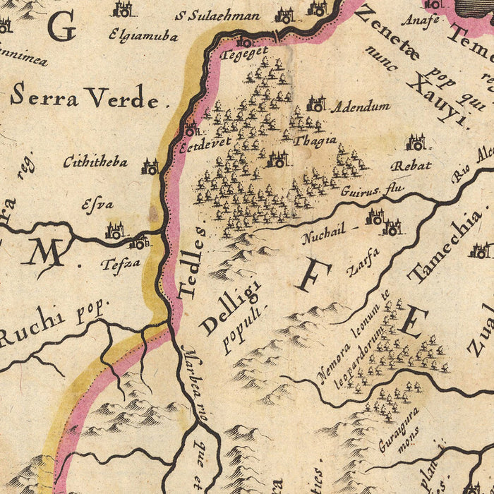 Old Map of Kingdoms of Fez & Marrakech, Morocco by Visscher, 1690: Rabat, Casablanca, Atlas Mountains