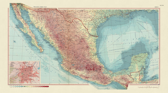 Old Map of Mexico, 1967: Baja California, USA-Mexico Border Cities, Houston, Texas, Mexico City