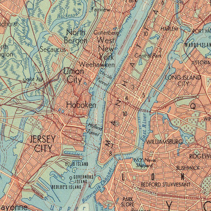 Old Map of New York City, 1967: Manhattan, Brooklyn, The Bronx, Newark, Jersey City
