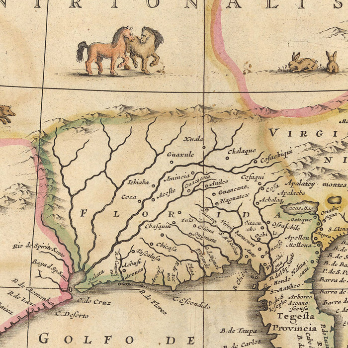 Old Map of North America by Visscher, 1690: Central America, Caribbean, Mexico City, Washington, Bermuda Triangle