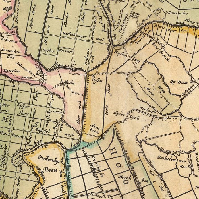 Old Map of North Holland by Visscher, 1690: Amsterdam, Alkmaar, Hoorn, Beverwijk, Purmerend