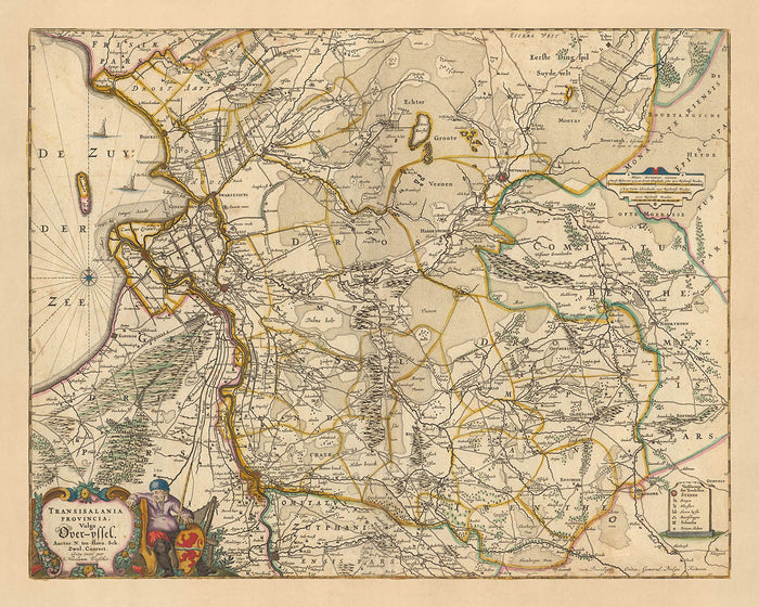 Old Map of Overijssel, Netherlands by Visscher, 1690: Zwolle, Kampen, Hengelo, Deventer, Enschede