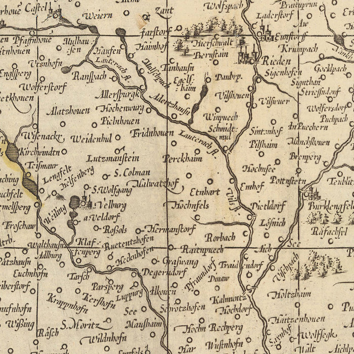 Old Map of Palatinate of Bavaria by Visscher, 1690: Nuremberg, Ingolstadt, Regensburg, Erlangen, Český les Area