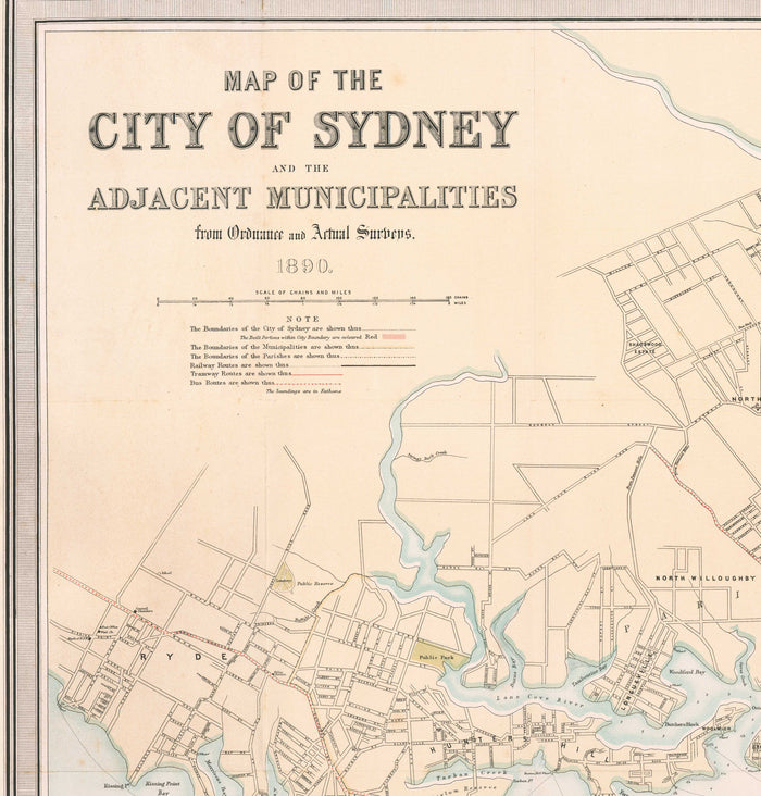 Old Map of Sydney in 1890 by Bartholomew - Port Jackson, Potts Point, Parramatta River, Botany Bay, Darling Point