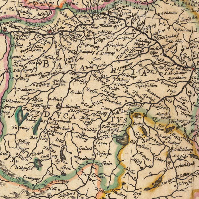 Old Map of the Danube River: Visscher, 1690: Mouth to Source, Vienna, Budapest, Prague, Bucharest, Zagreb