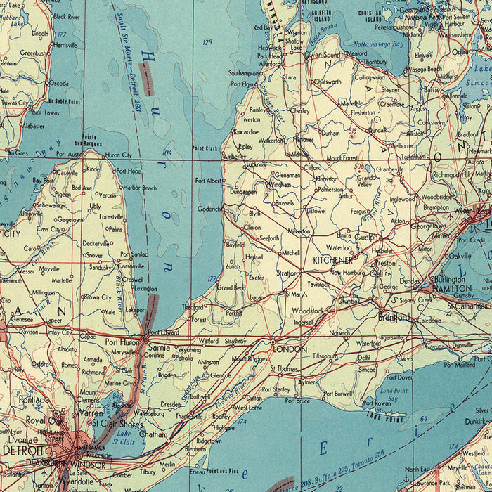 Old Map of the Great Lakes, 1967: Lake Michigan, Lake Huron, Lake Ontario, Lake Erie and Superior.