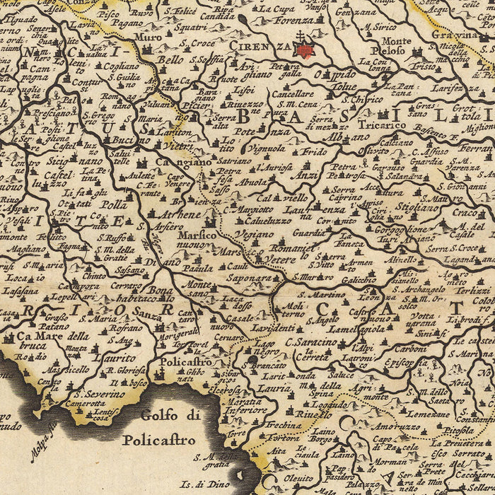 Old Map of the Kingdom of Naples, Italy by Visscher, 1690: Naples, Bari, Messina, Salerno, Parco Nazionale del Gargano