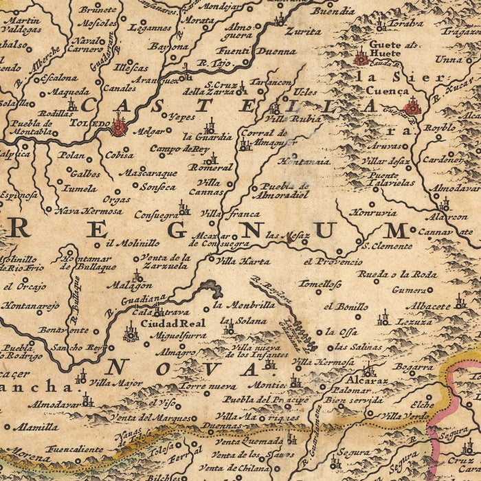 Old Map of the Kingdoms of Spain & Portugal by Visscher, 1690: Madrid, Lisbon, Barcelona, Gibraltar, Porto