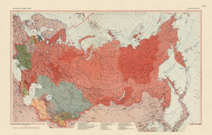 Old Map of the Soviet Union, 1967: Kazakhstan, Ukraine, Lithuania, Arctic Ocean, Cold War Geopolitics