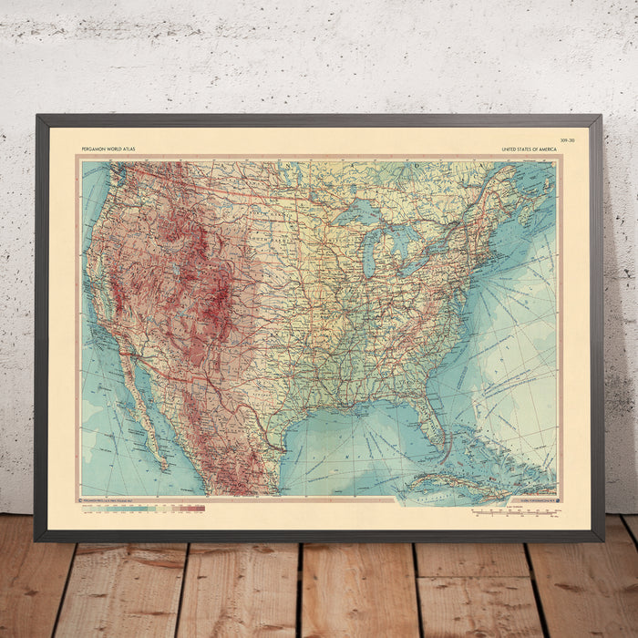 Old Map of United States of America, 1967: Canadian & Mexican Borders, Cuba, Newfoundland, Nova Scotia