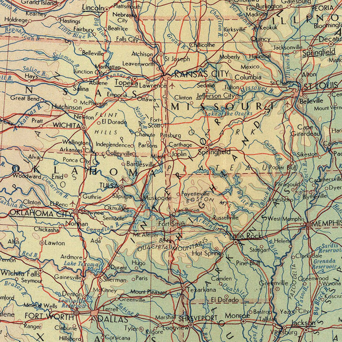 Old Map of United States of America, 1967: Canadian & Mexican Borders, Cuba, Newfoundland, Nova Scotia
