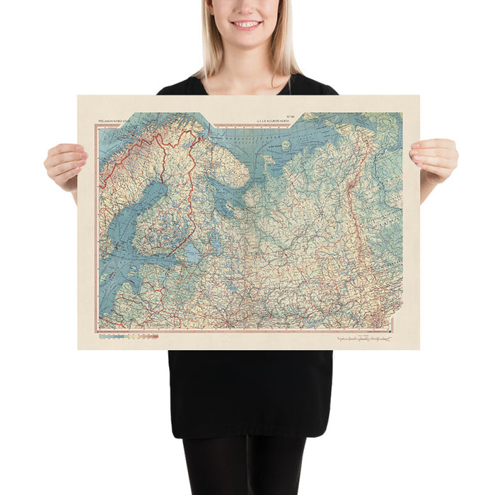 Old Map of USSR in North Europe, 1967: Estonia, Finland, Latvia, Russia, Political & Physical Atlas