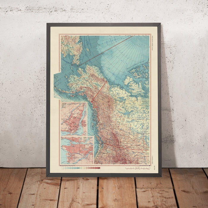 Old Map of Western Canada, 1967: Montreal, Vancouver, Yukon, Northwest Territories, British Columbia, Alaska