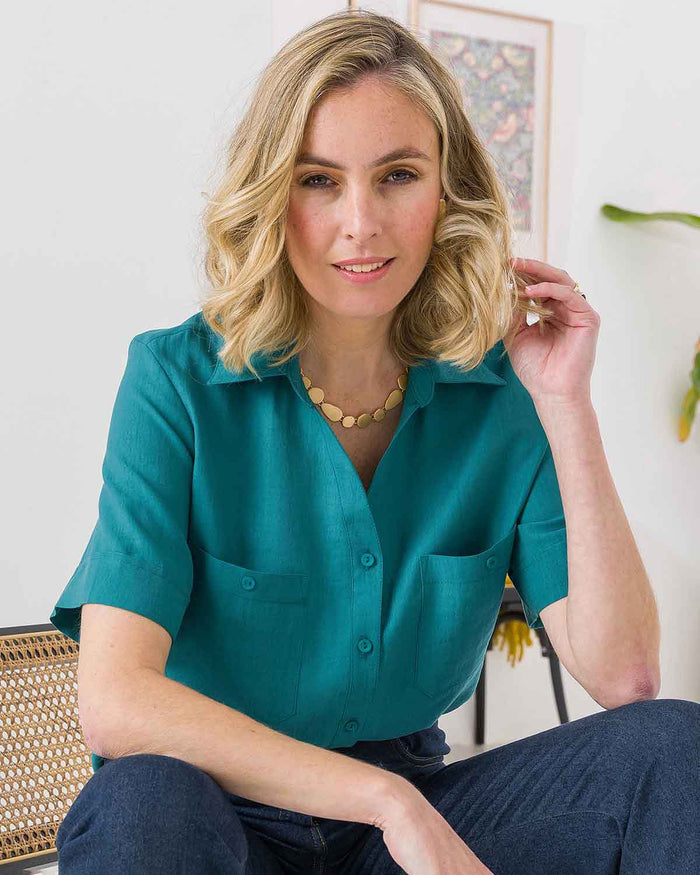 Olympia Poly Mix Short Sleeve Blouse - Image 1 - The Classic Boutique