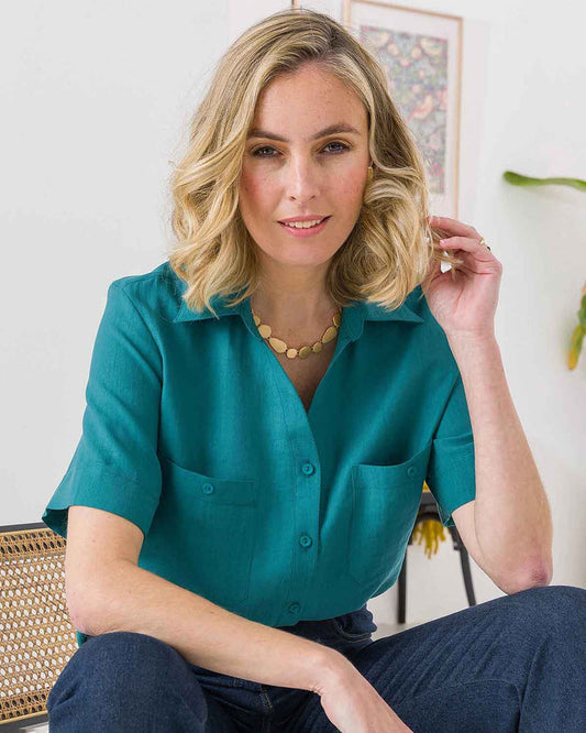 Olympia Poly Mix Short Sleeve Blouse - Image 1 - The Classic Boutique