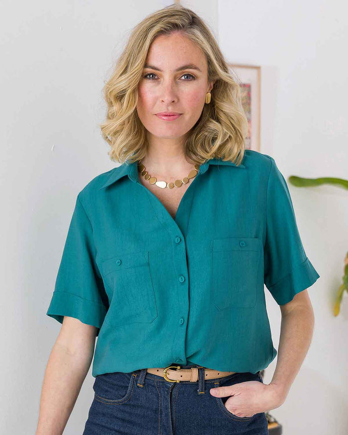 Olympia Poly Mix Short Sleeve Blouse - Image 2 - The Classic Boutique