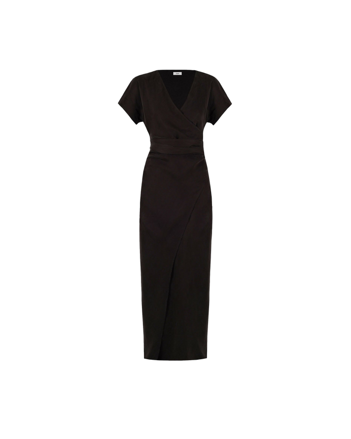 OMNIA CAPSLEEVE WRAP DRESS CHOCOLATE