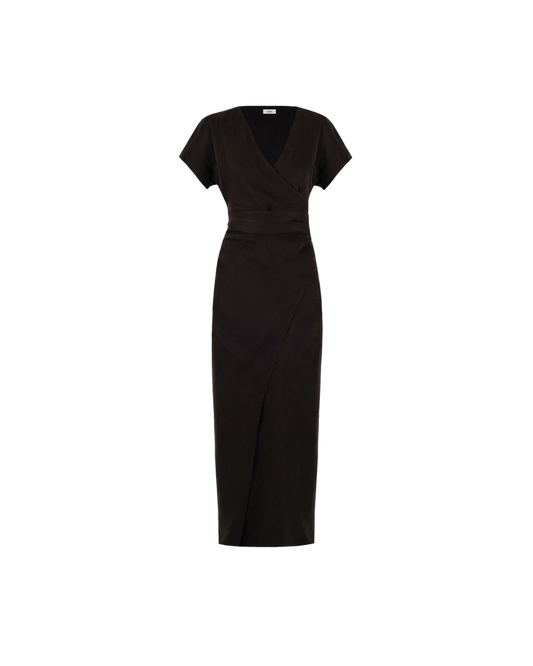 OMNIA CAPSLEEVE WRAP DRESS CHOCOLATE