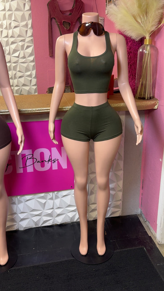 On The Go Short Set ( olive green)