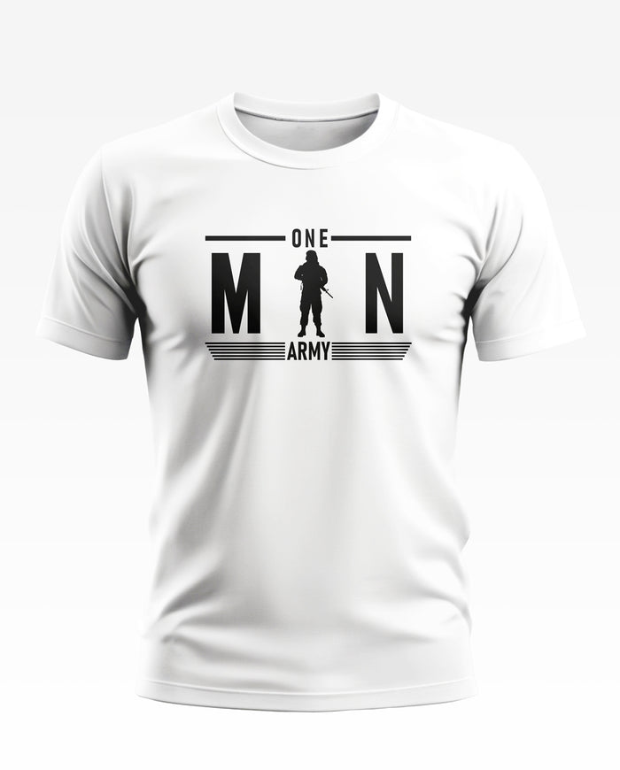 White men’s graphic t-shirt with ‘One Man Army’ and soldier silhouette design